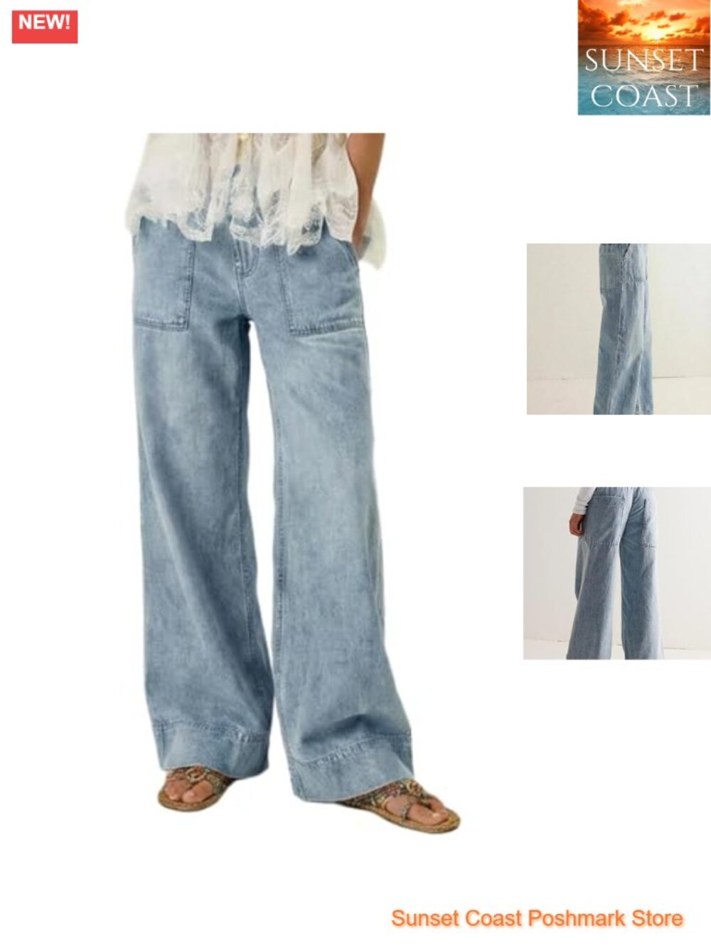 Women's Wide Leg Baggy Jeans Pull On Elastic Waist Y2k Denim Pants